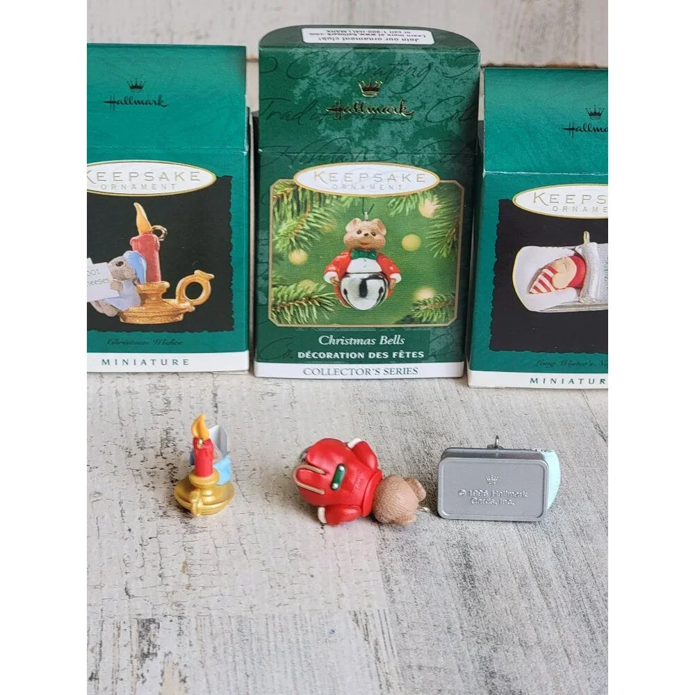 Hallmarks mouse miniature‎ variety candle bell ornament Xmas set